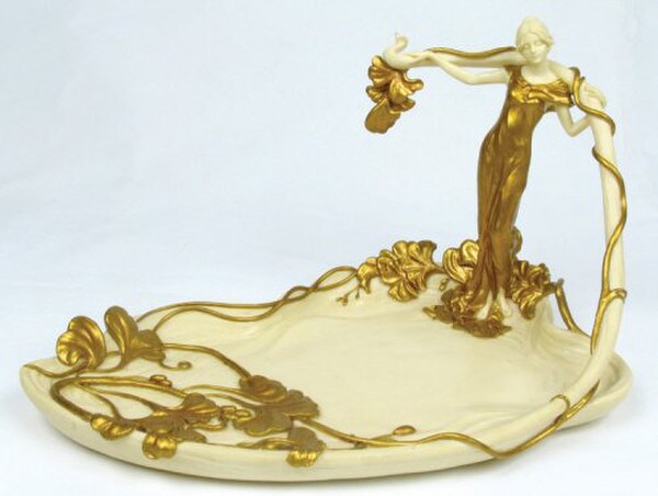Mademoiselle Art Nouveau Tray Sculpture Gold White Color